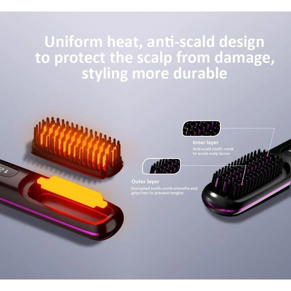 Cordless Hair Straightener Brush for Women, Portable Travel Hair Straightener...